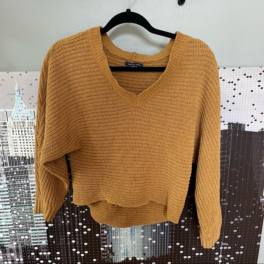 3 for $15//AEO Oversized Cropped Mustard Sweater